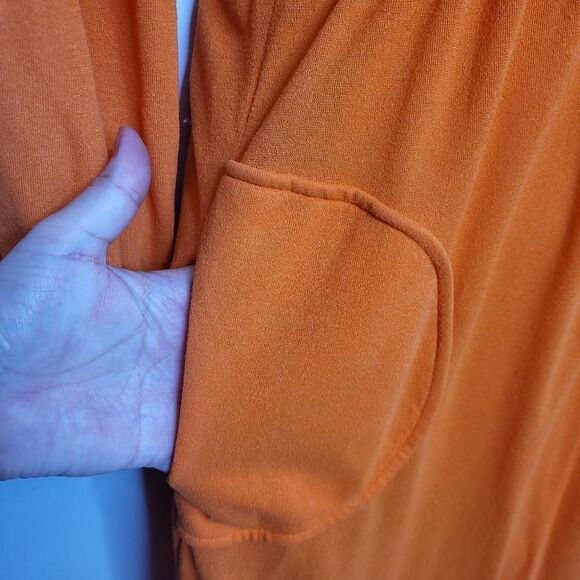 VINTAGE 70s dress orange tangerine long sleeve zip up maxi dress disco collar M - Picture 4 of 15